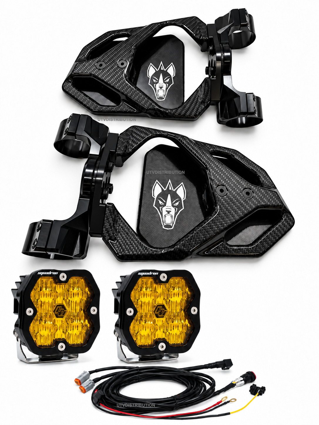 Chupacabra Offroad Carbon Fiber Race UTV Mirrors (set of 2) With Baja Designs Squadron Sport Lights