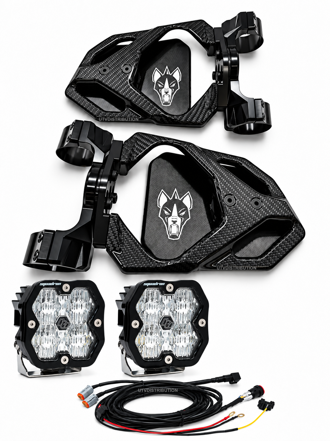 Chupacabra Offroad Carbon Fiber Race UTV Mirrors (set of 2) With Baja Designs Squadron Sport Lights