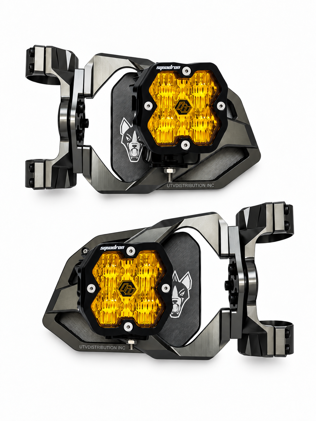 Chupacabra Offroad Titanium Gray Race UTV Mirrors (set of 2) With Baja Designs Squadron Sport Lights