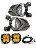 Chupacabra Offroad Titanium Gray Race UTV Mirrors (set of 2) With Baja Designs Squadron Sport Lights