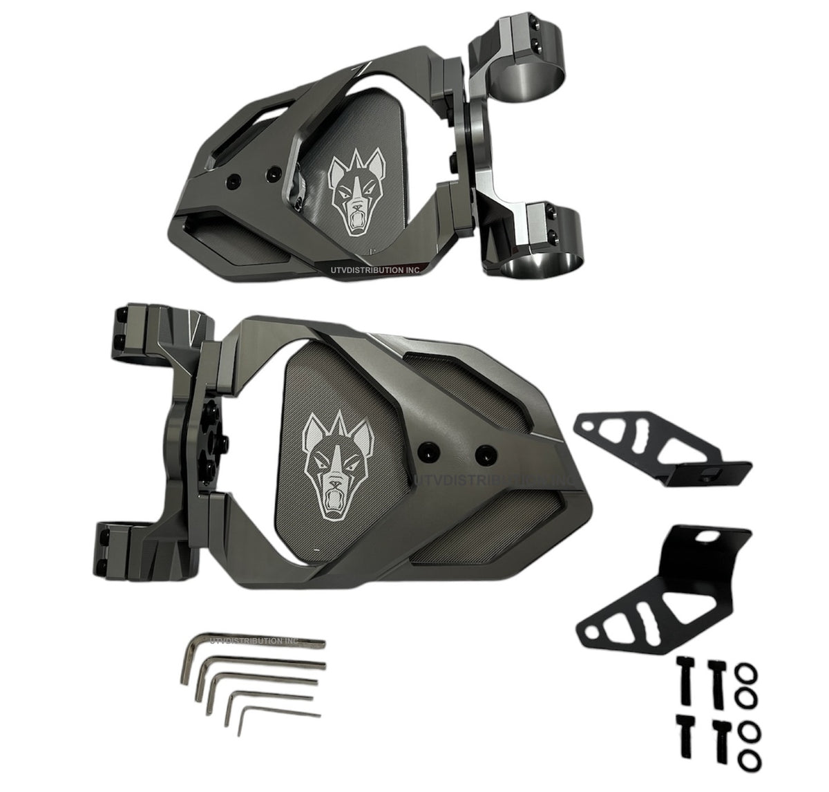 Chupacabra Offroad Titanium Gray Race UTV Mirrors (set of 2) With Baja Designs Squadron Sport Lights