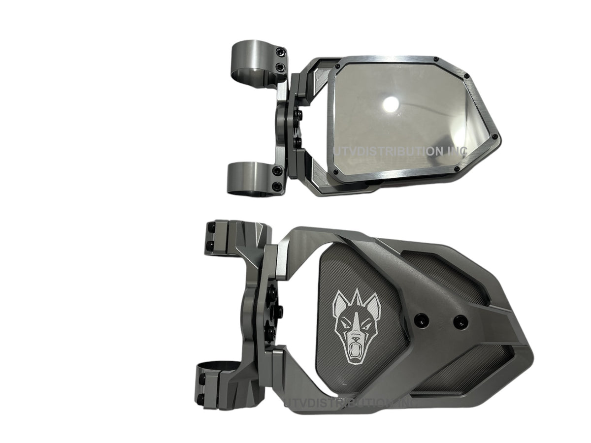 Chupacabra Offroad Titanium Gray Race UTV Mirrors (set of 2) With Baja Designs Squadron Sport Lights