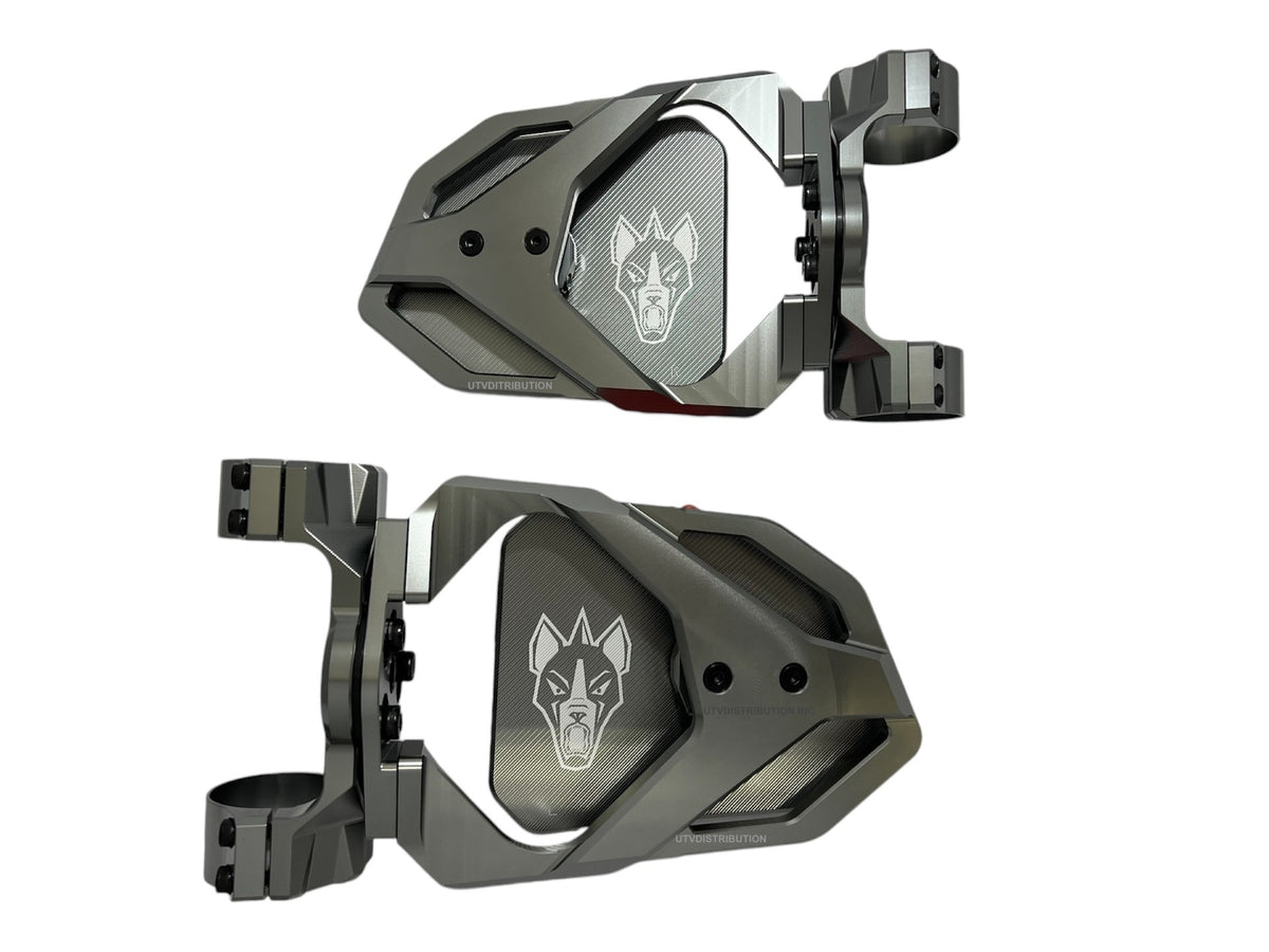 Chupacabra Offroad Titanium Gray Race UTV Mirrors (set of 2) With Baja Designs Squadron Sport Lights
